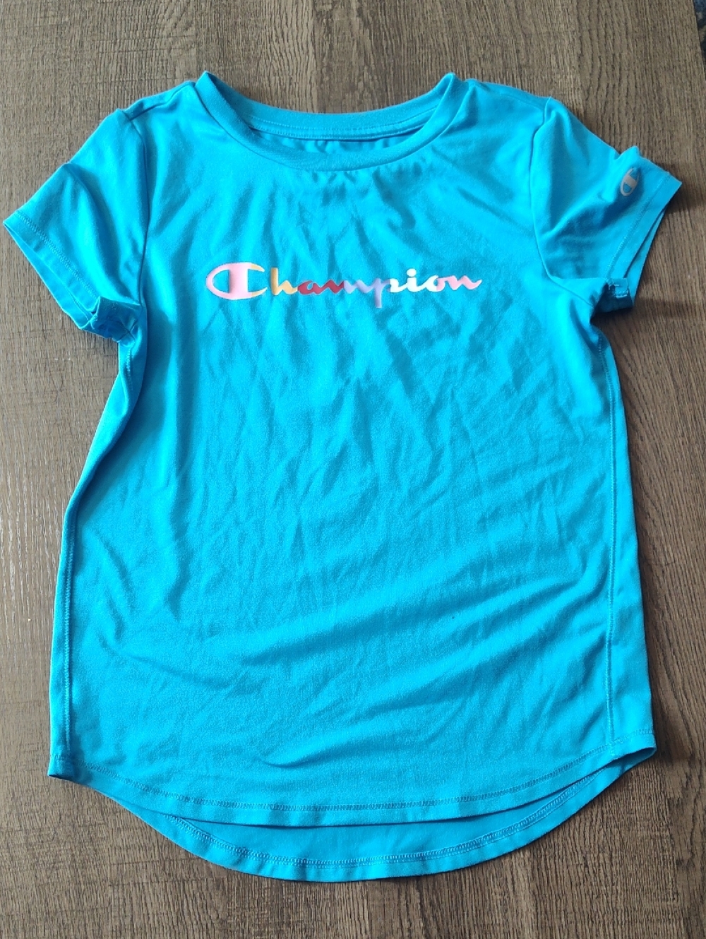 Champion Girls' Short Sleeve Logo Tee - Turquoise, Sz M